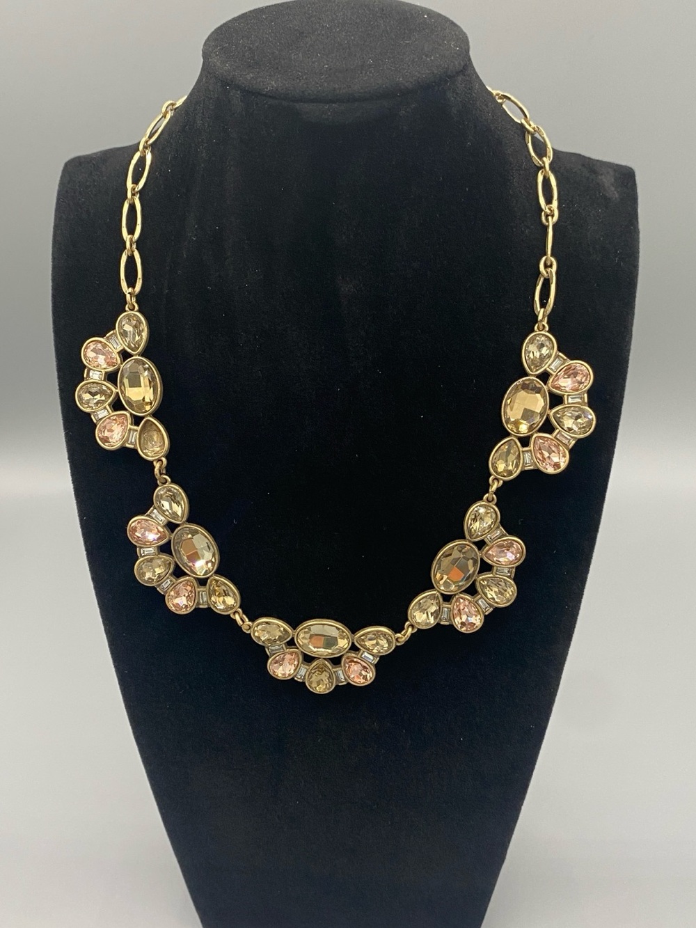 J Crew Gold-Tone Floral Crystal Statement Necklace - Pink & Champagne